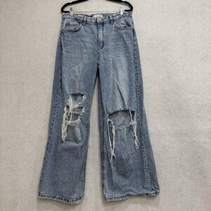 Flying Monkey Jeans Womens 31 Light Wash Icon Wide Leg Distressed Ripped
